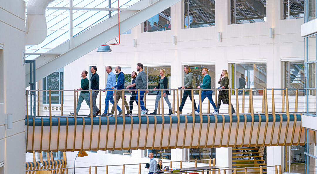 Participants walking to an event hall