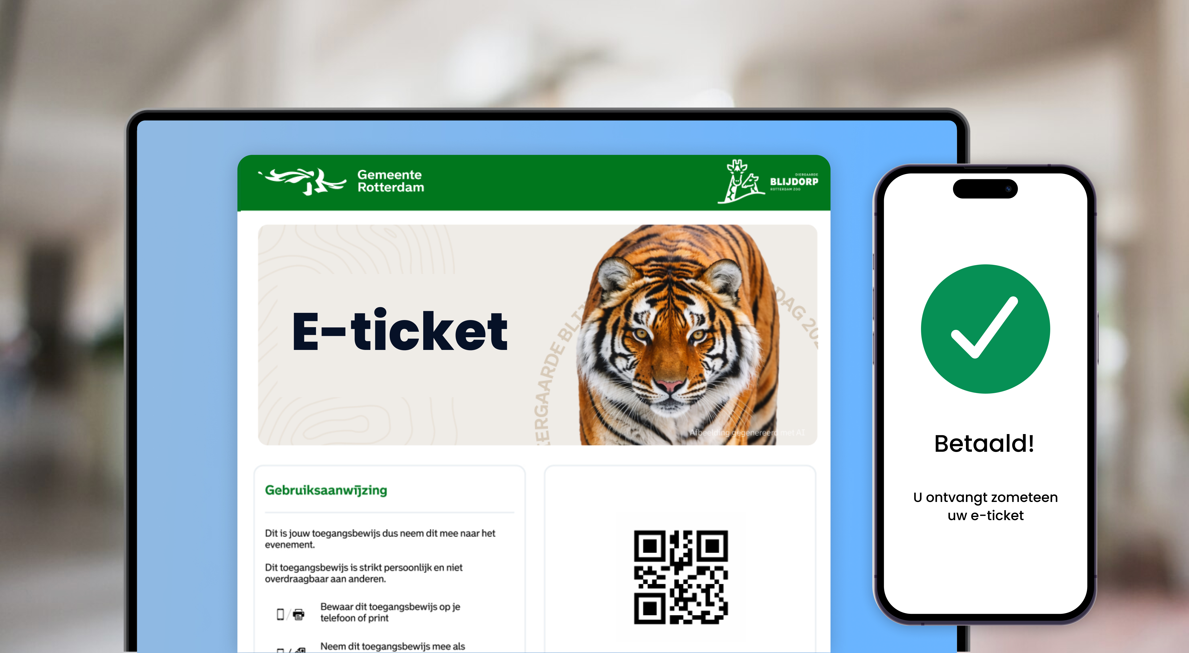 paid notification on an iPhone and an e-ticket on the screen