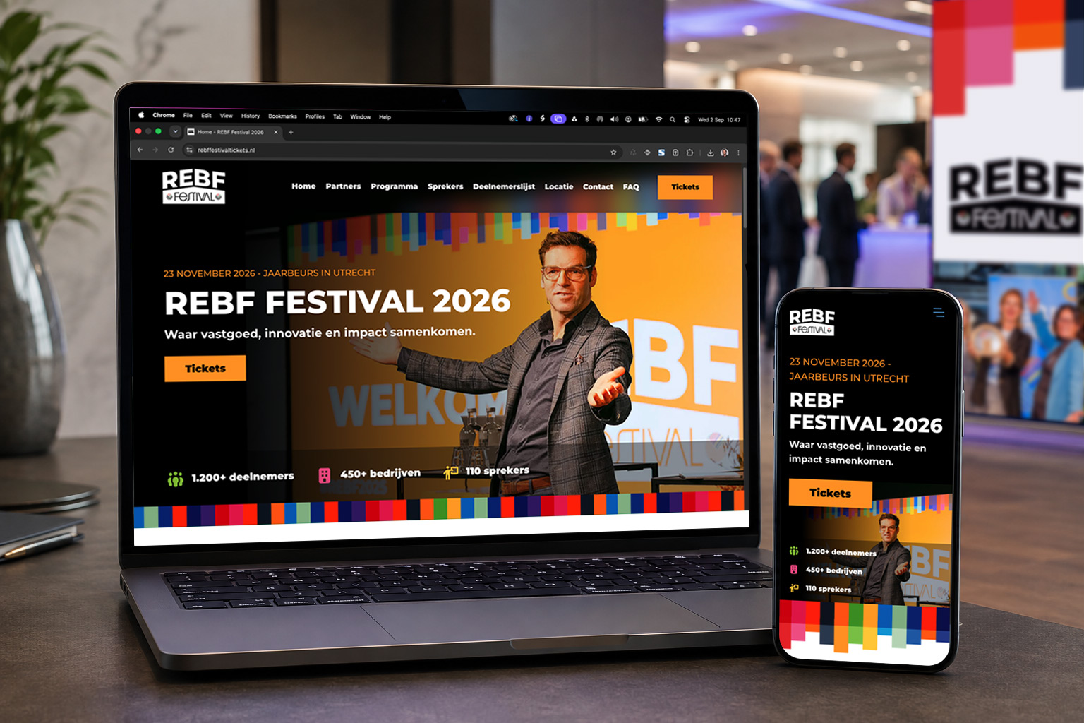 eventwebsite in huisstijl oplaptopen mobiel