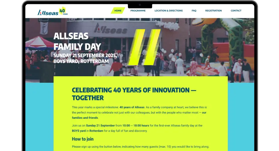 MacBook mockup van de allseas family day registratiewebsite