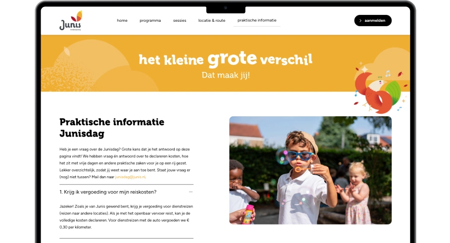 MacBook mockup van de Junis registratiewebsite