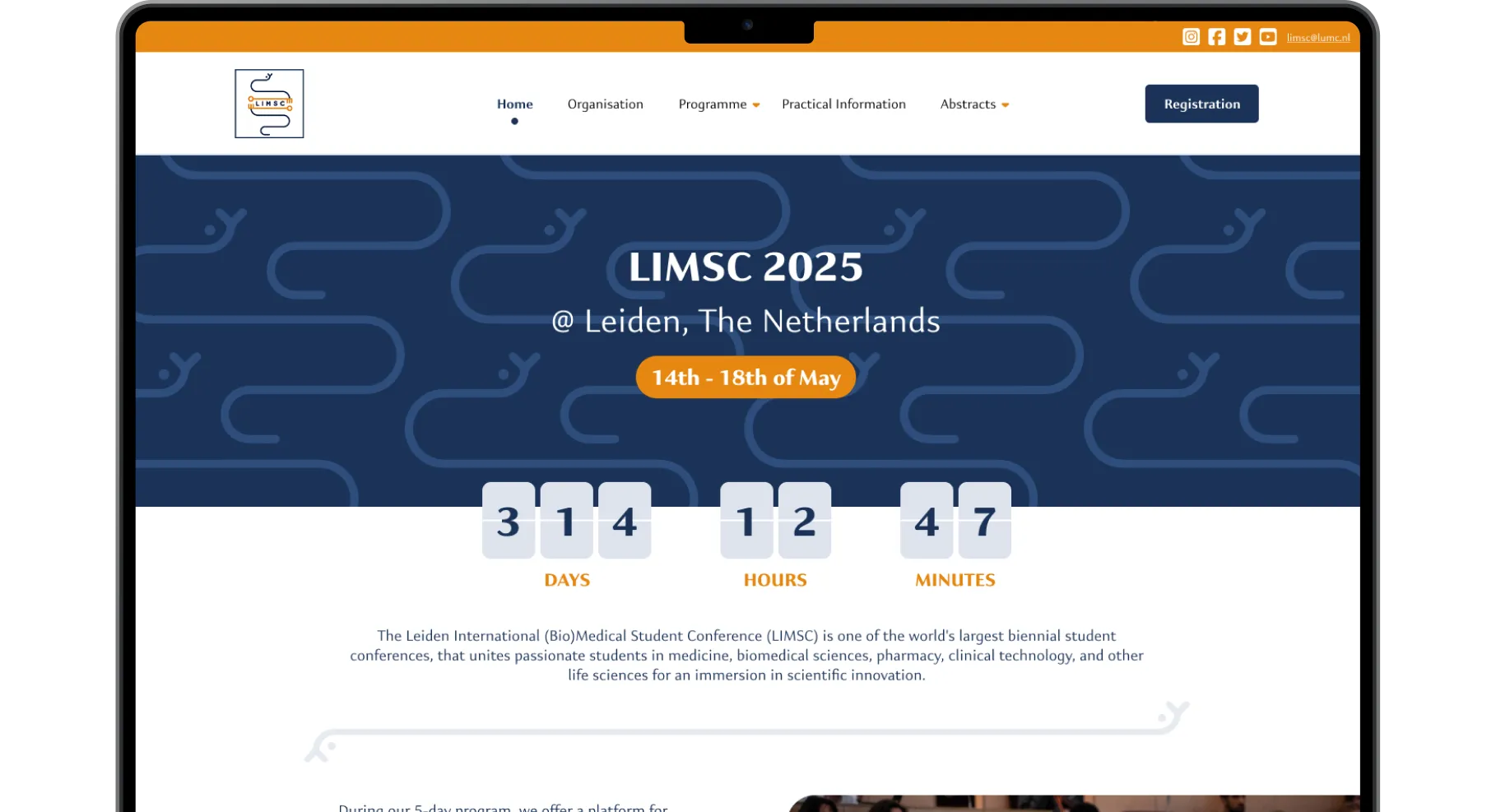 MacBook mockup van de LIMSC registratiewebsite