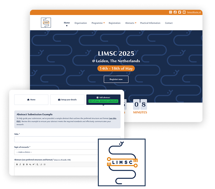 Overzicht van de LIMSC registratiewebsite met de Abstract & Review Module.