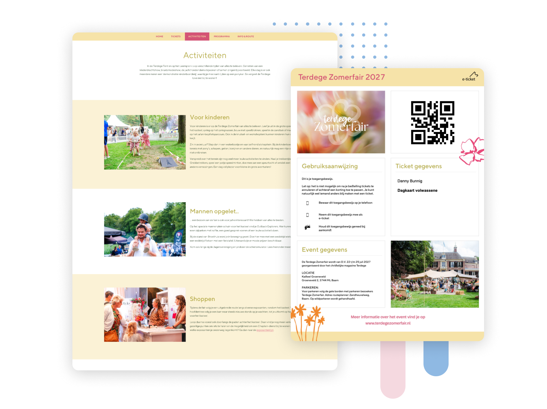 activiteitenpagina en e-ticket