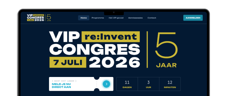 MacBook mockup van de vip congres registratiewebsite
