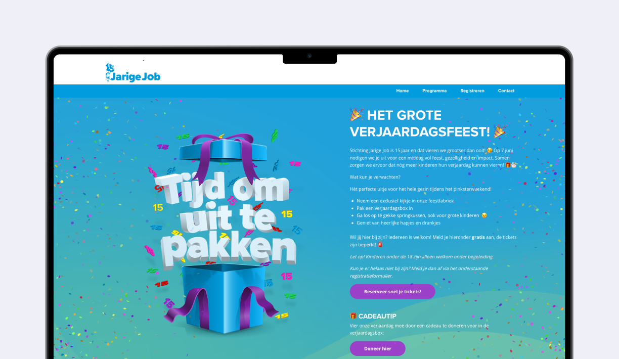 jubileumwebsite voor stichting jarige job