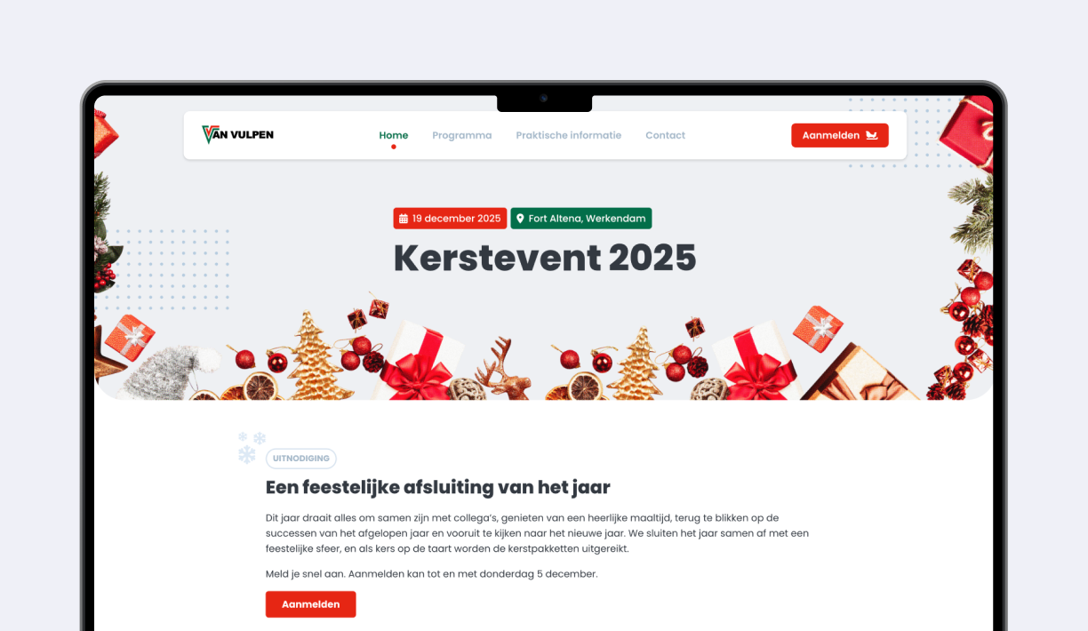 kerst event website voor van vulpen