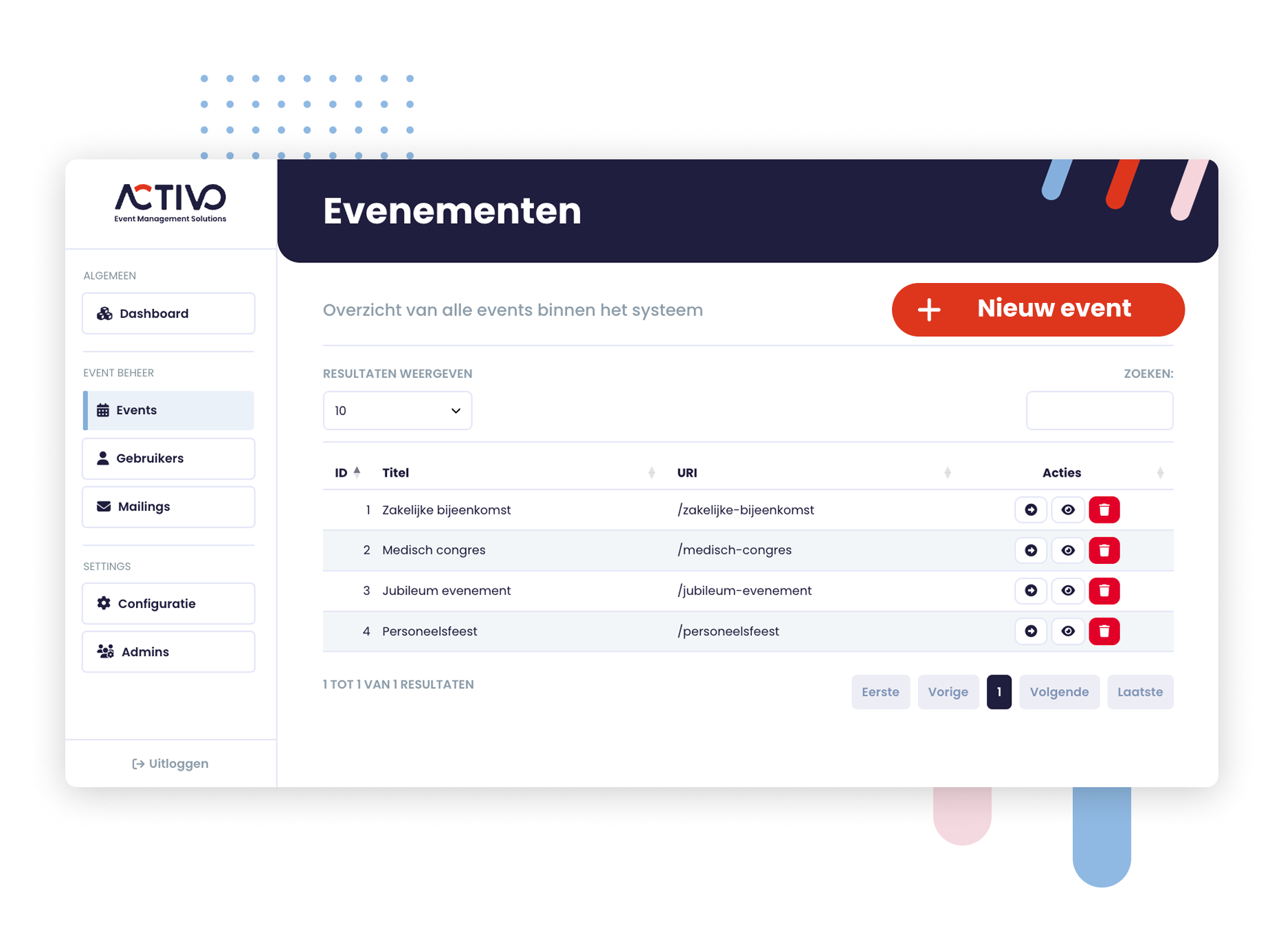 eventplatform met overzicht van events