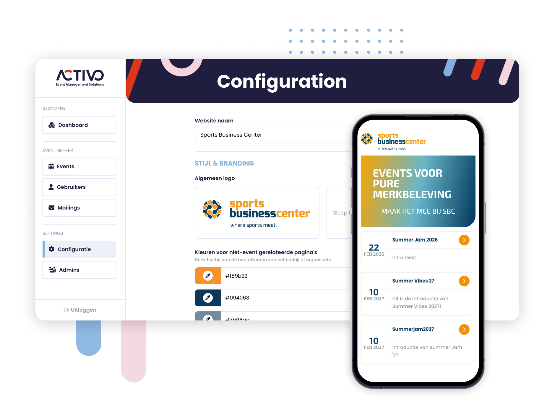 eventplatform dashboard configuration screen with responsive preview