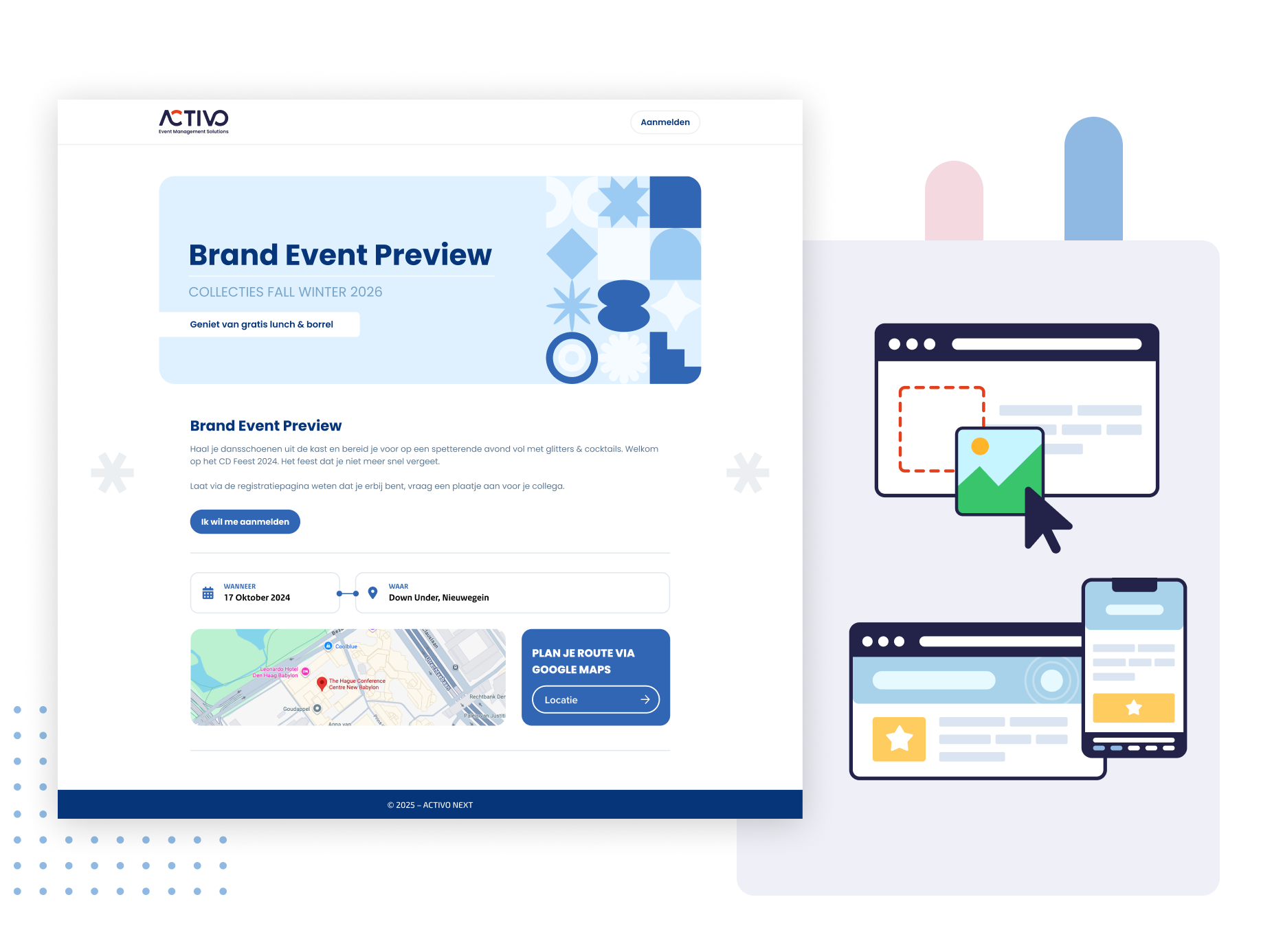 voorbeeld eventwebsite met drag en drop iconen