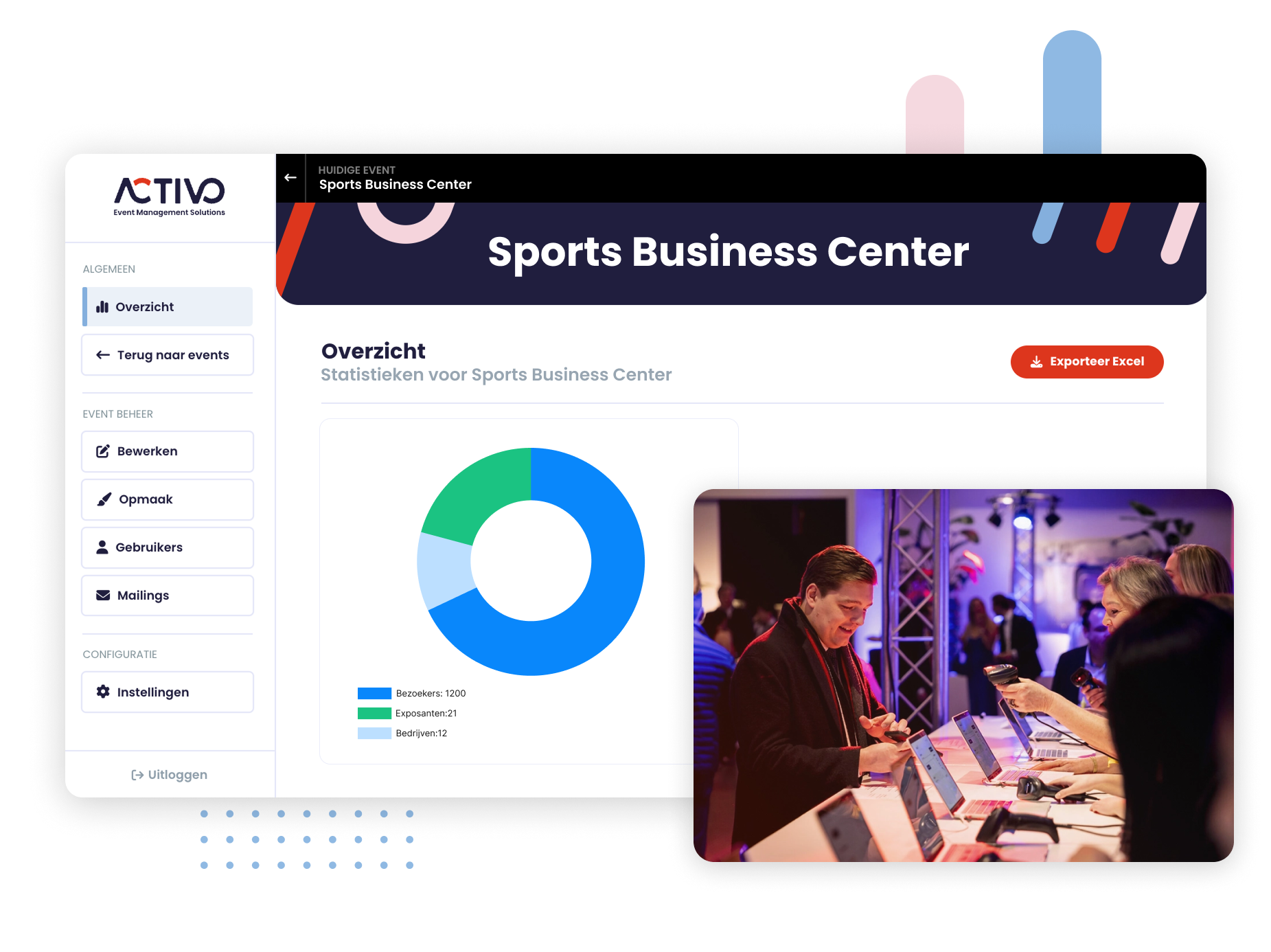 On‑site bali registratie en dashboard met statistiek