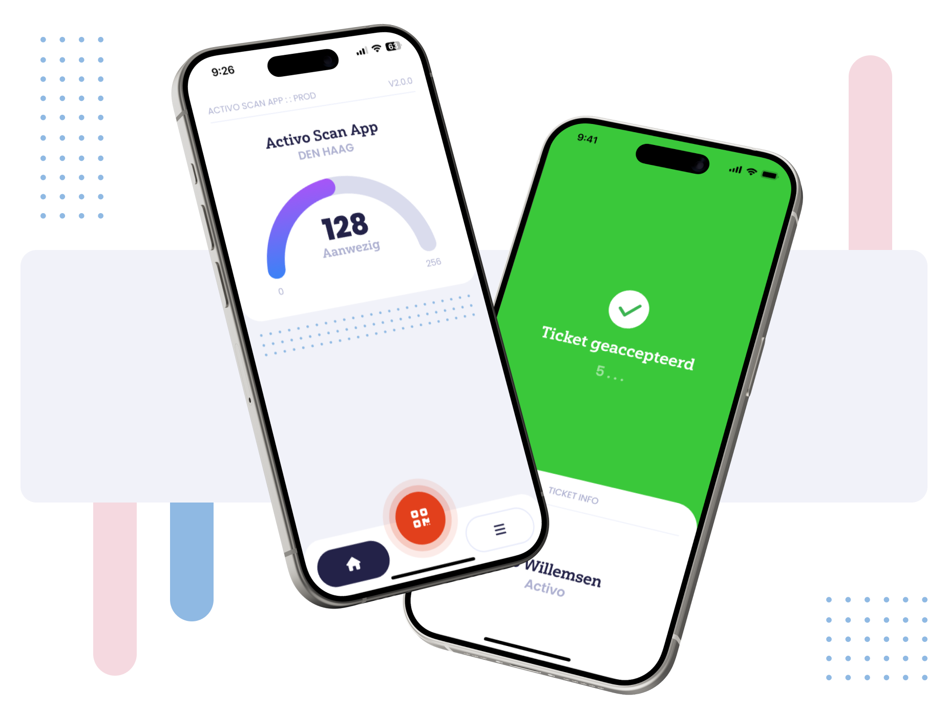 Voorbeeld van de E-ticket Scan App.